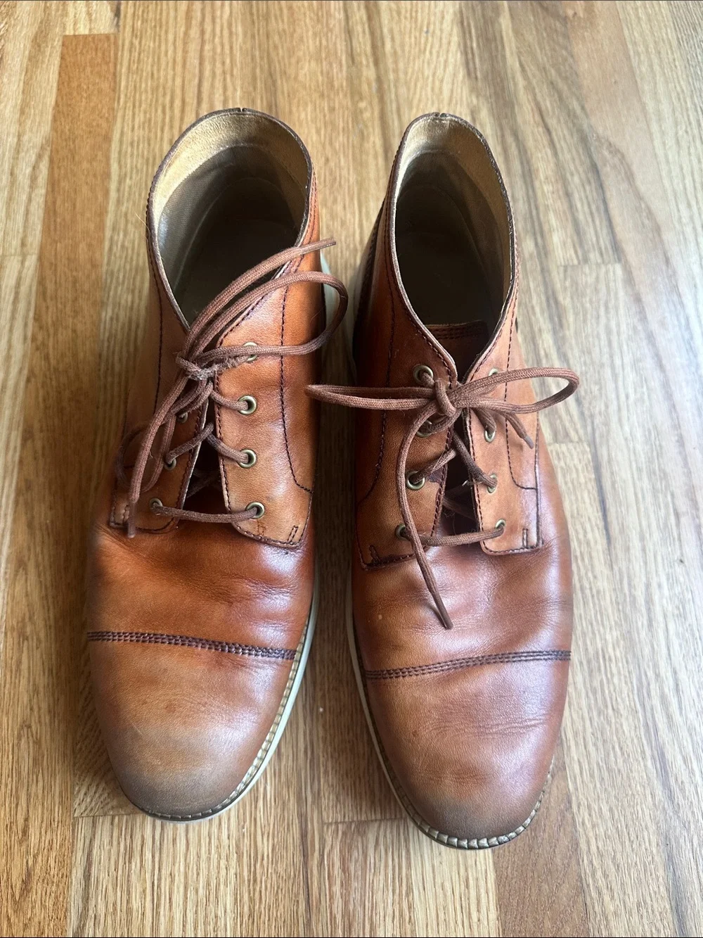 Cole Haan Men's Leather Lace-Up Boots in Cognac Brown Size 9.5